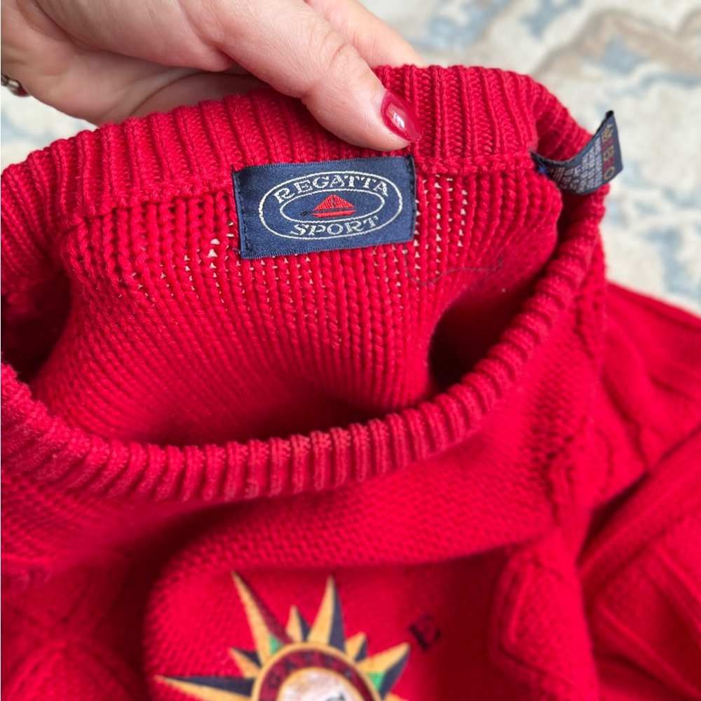 Vintage Nautical cable knit deep red sweater, crew neck by Regatta Sport size XL - Picture 4 of 10